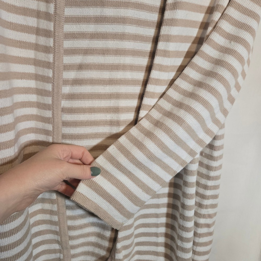 Eileen Fisher‎ Organic Linen Blend Striped Open Knit Cardigan Hoodie Coastal XL - Picture 5 of 7
